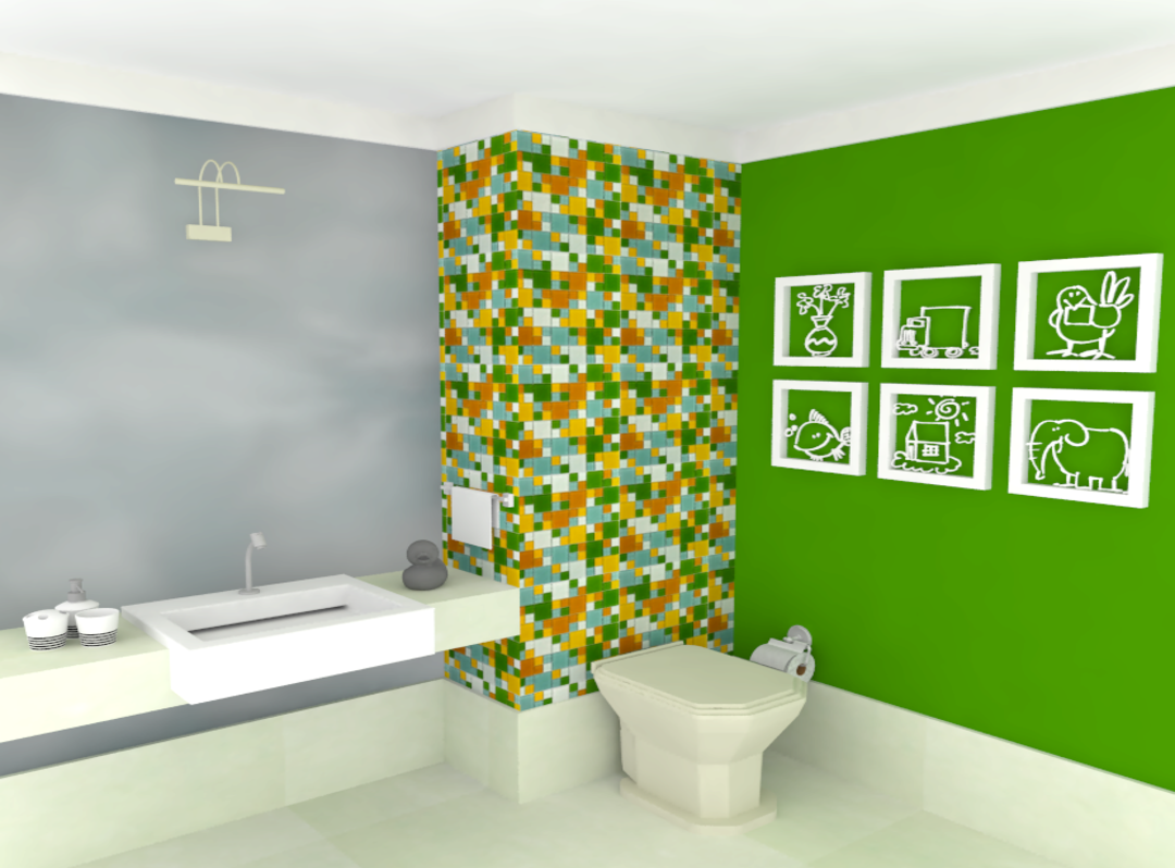 Banheiro com revestimento de pastilhas verdes